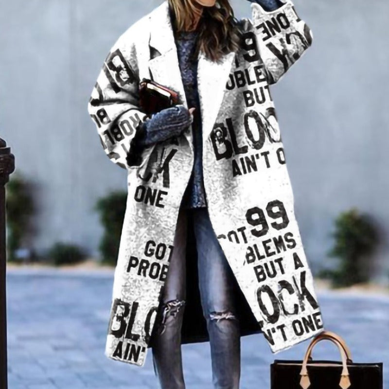 Élégant Manteau Long à Motifs pour Femmes