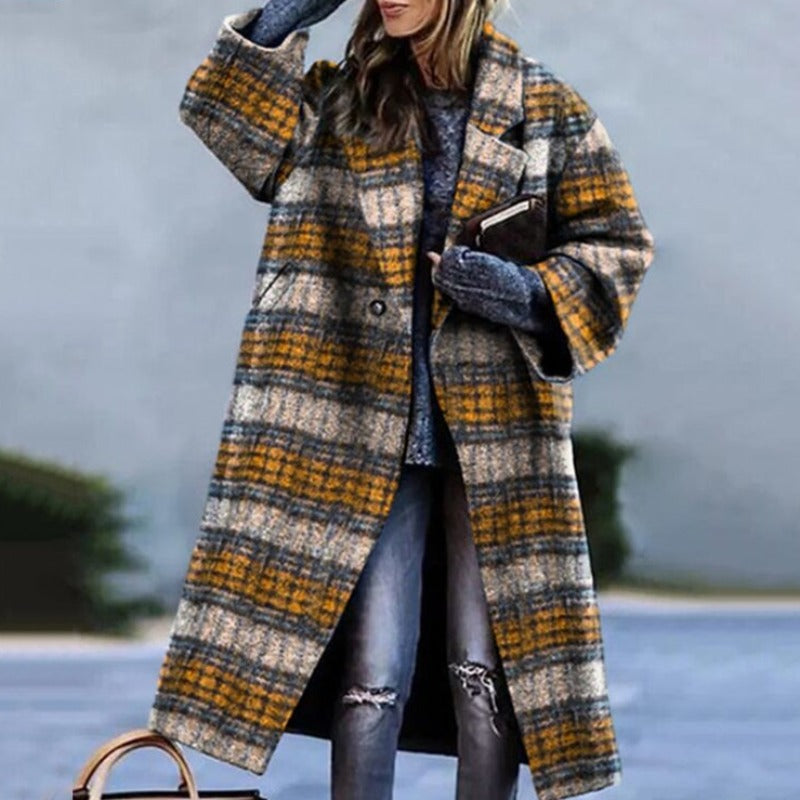Élégant Manteau Long à Motifs pour Femmes