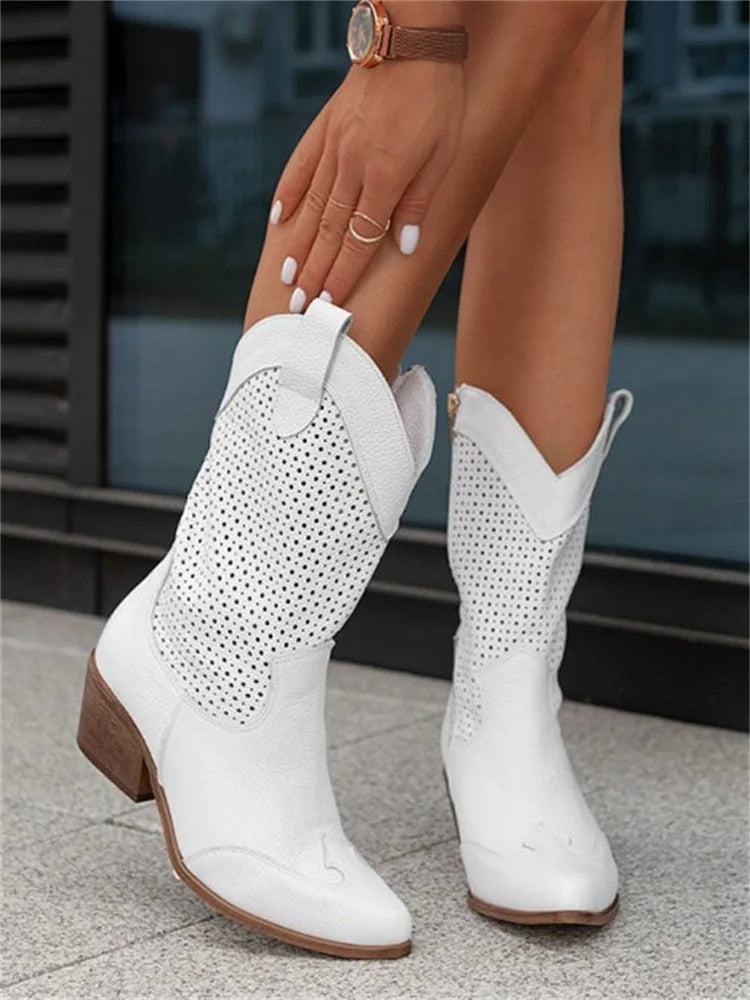 Bottes Mi-Mollet Élégantes à Effet de Texture pour Femmes