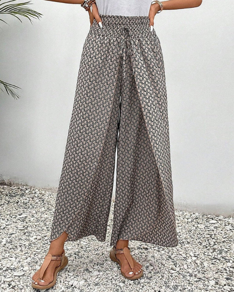 Pantalon Large à Imprimé Géométrique pour Femmes