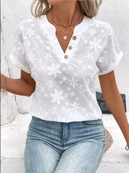 Elegant Blouse Blanche à Manches Courtes pour Femmes - Marie Montel