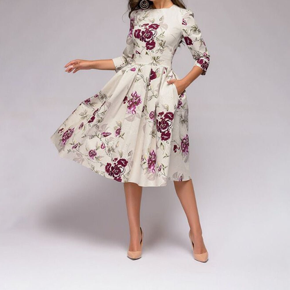 Élégante Robe Midi Rétro pour Femmes - Marie Montel