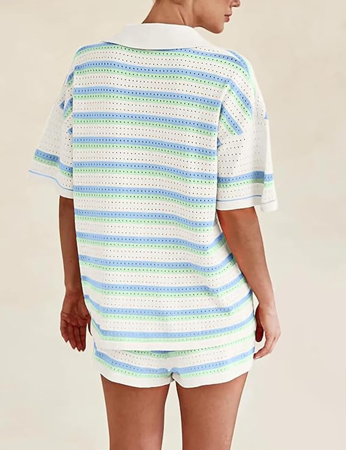 Ensemble 2 Pièces Rayé avec Haut à Boutons et Short Taille Haute - Marie Montel