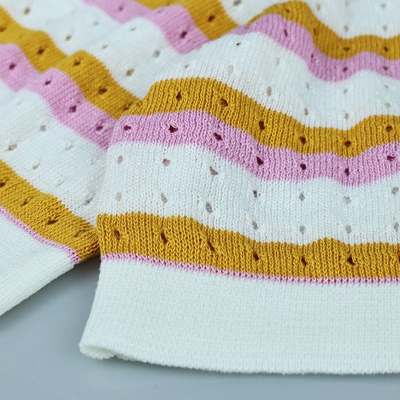Ensemble 2 Pièces Rayé avec Haut à Boutons et Short Taille Haute - Marie Montel