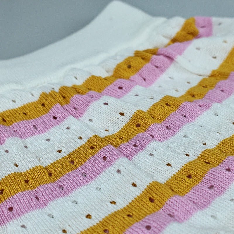 Ensemble 2 Pièces Rayé avec Haut à Boutons et Short Taille Haute - Marie Montel
