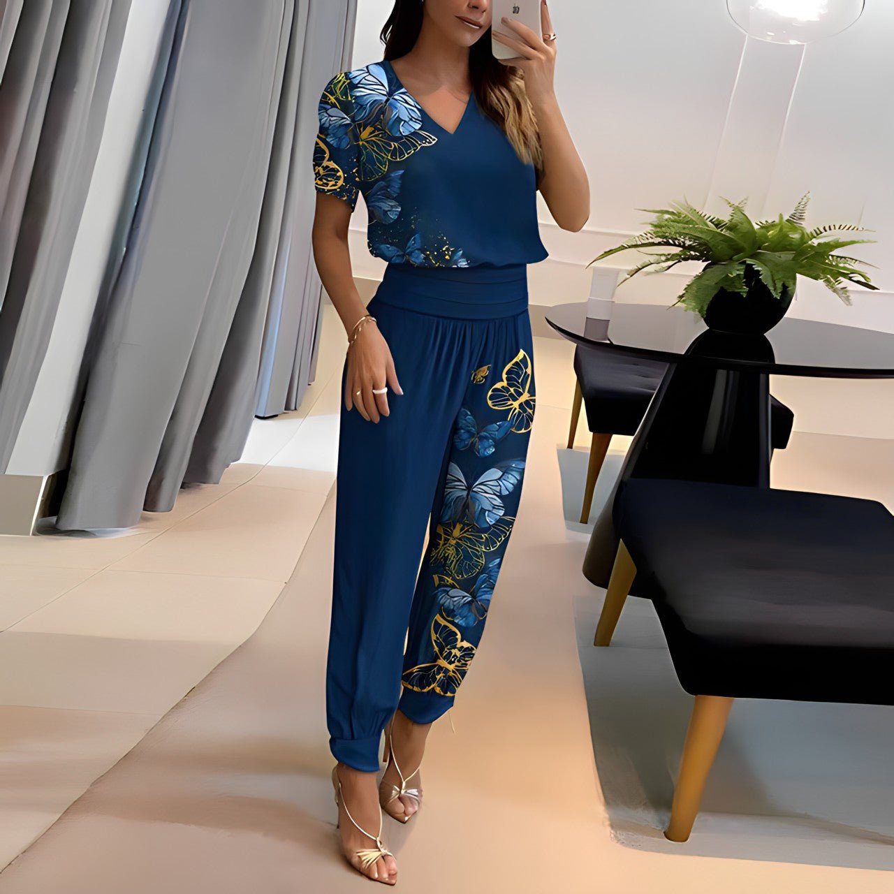 Ensemble Élégant avec Blouse Imprimée et Pantalon pour Femmes - Marie Montel
