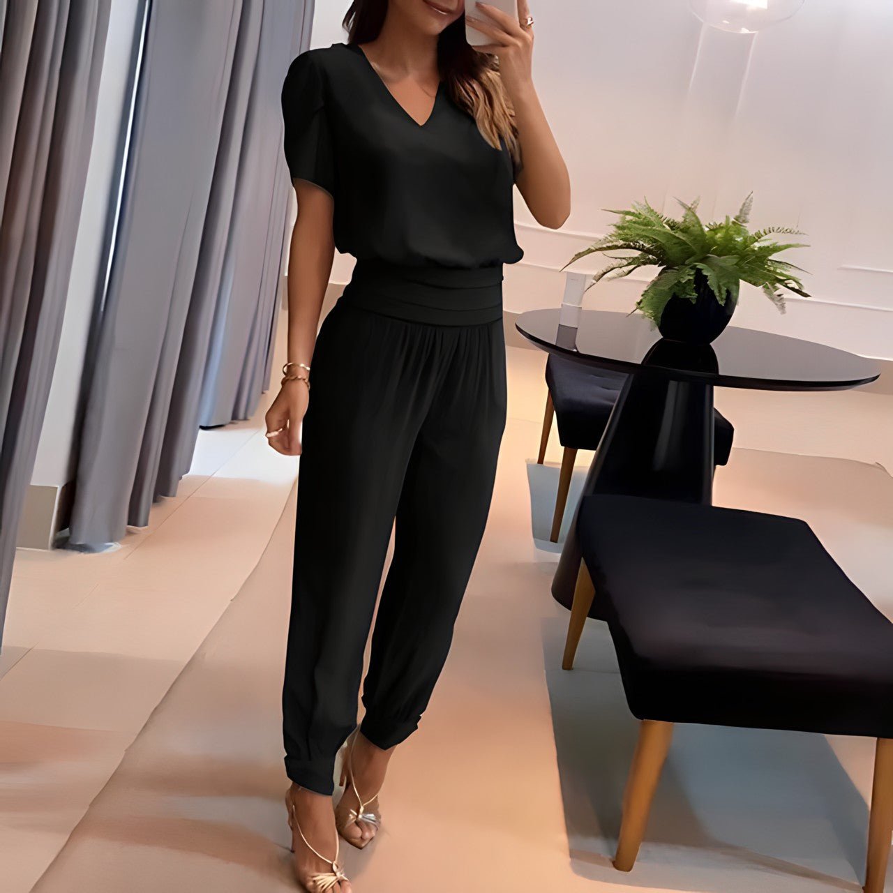 Ensemble Élégant avec Blouse Imprimée et Pantalon pour Femmes - Marie Montel