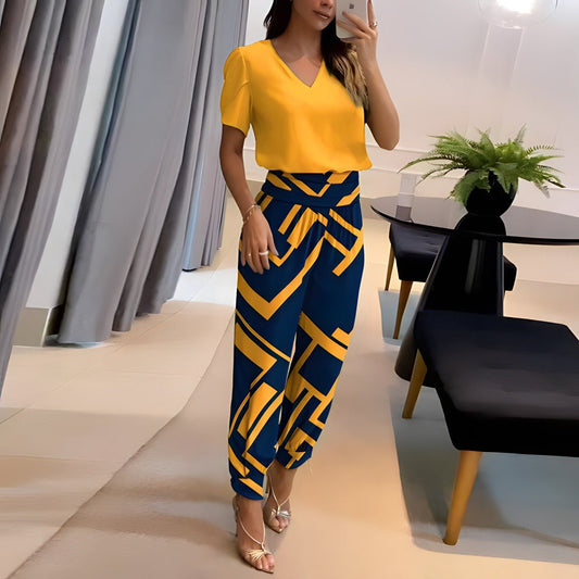 Ensemble Élégant avec Blouse Imprimée et Pantalon pour Femmes - Marie Montel