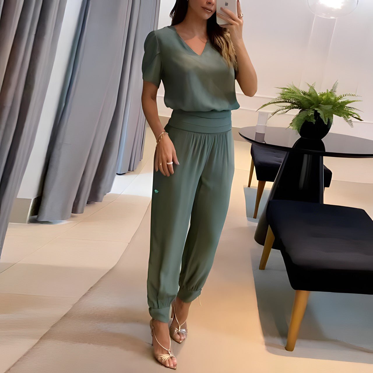 Ensemble Élégant avec Blouse Imprimée et Pantalon pour Femmes - Marie Montel