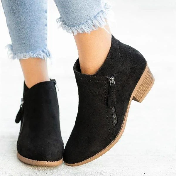 Bottines à Talon Femme - Bottillons Cheville Daim Suède avec Zip Latéral