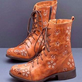 Bottes Chic à Broderies Ethniques pour Femmes