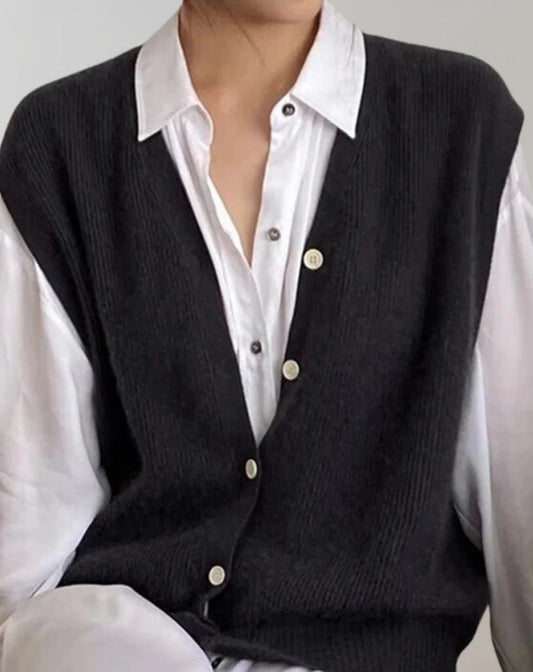 Gilet en Tricot Décontracté avec Boutons pour Femmes - Marie Montel