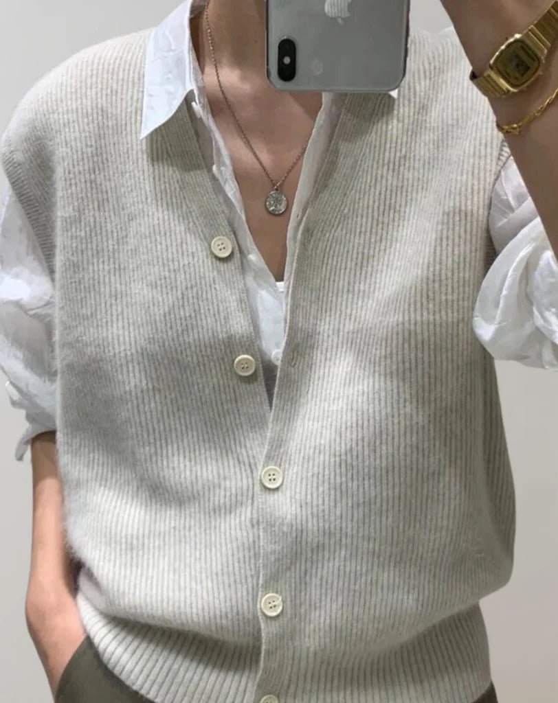 Gilet en Tricot Décontracté avec Boutons pour Femmes - Marie Montel