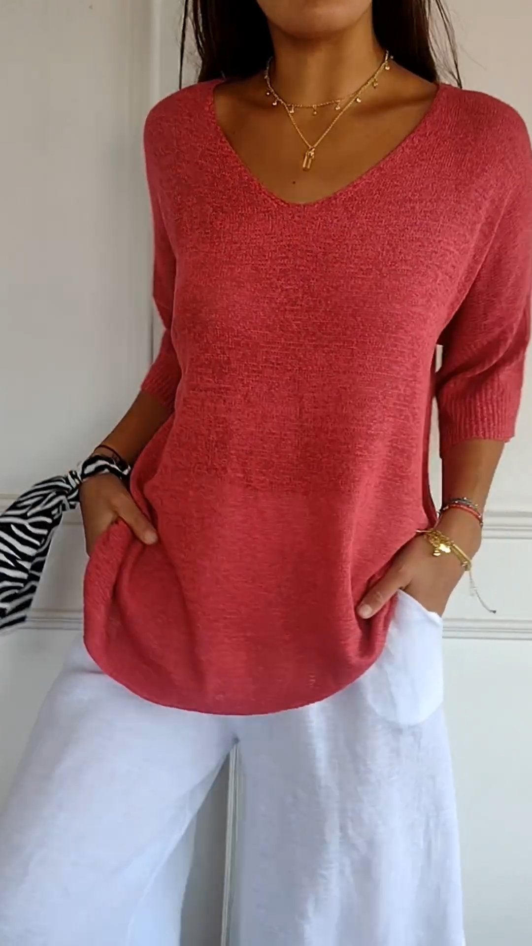 Haut Chic Uni à Décolleté en V pour Femmes - Marie Montel