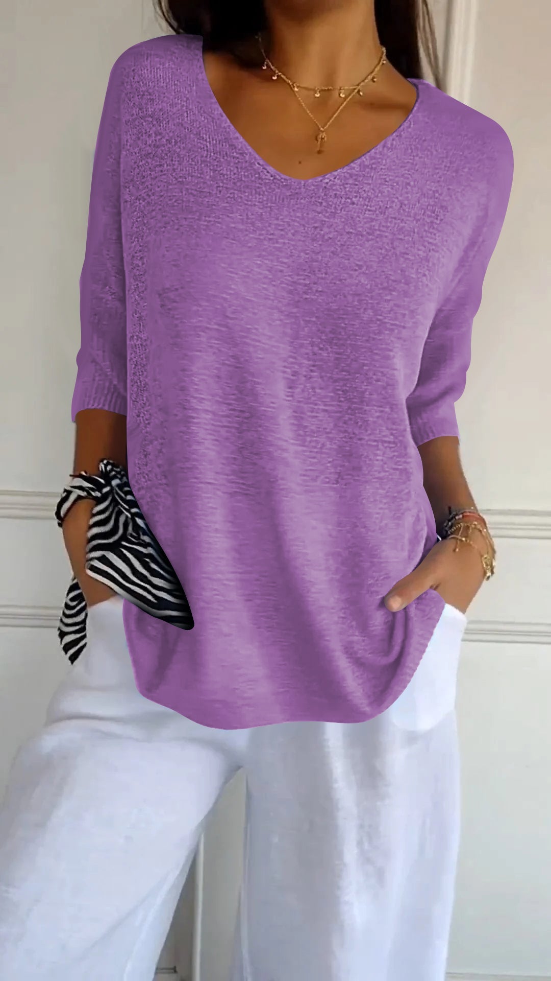 Haut Chic Uni à Décolleté en V pour Femmes - Marie Montel