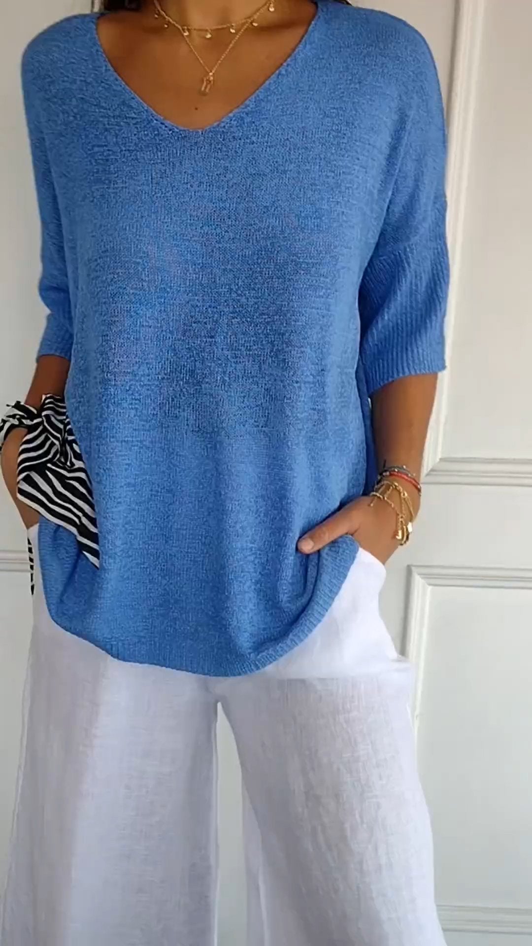 Haut Chic Uni à Décolleté en V pour Femmes - Marie Montel