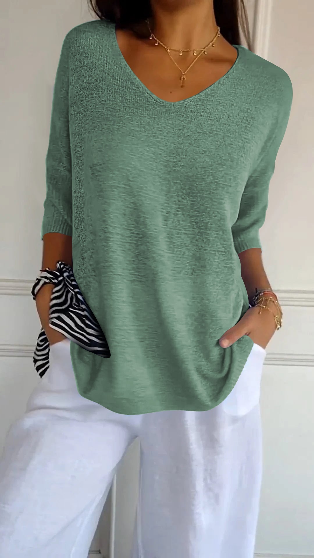 Haut Chic Uni à Décolleté en V pour Femmes - Marie Montel