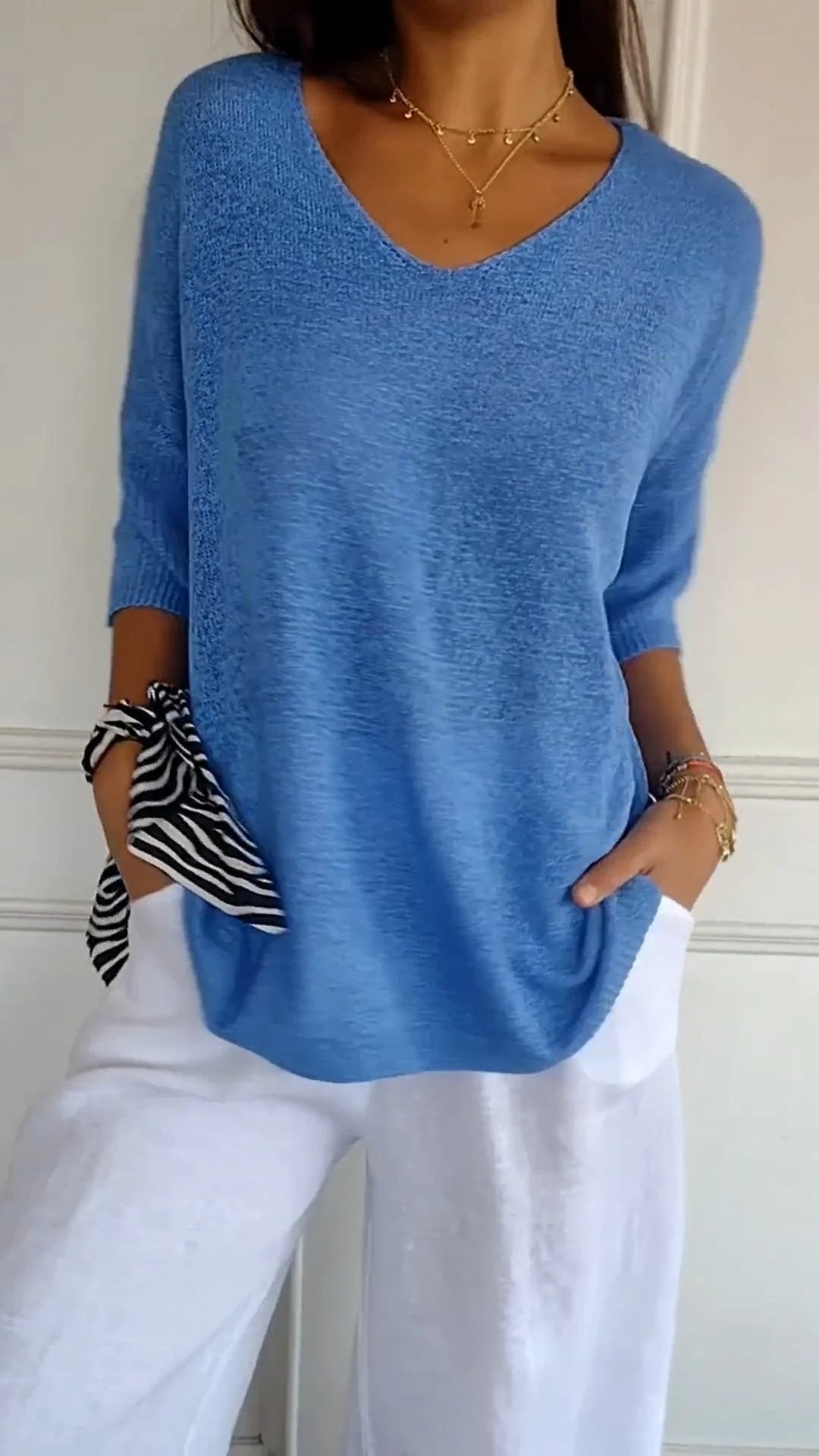 Haut Chic Uni à Décolleté en V pour Femmes - Marie Montel