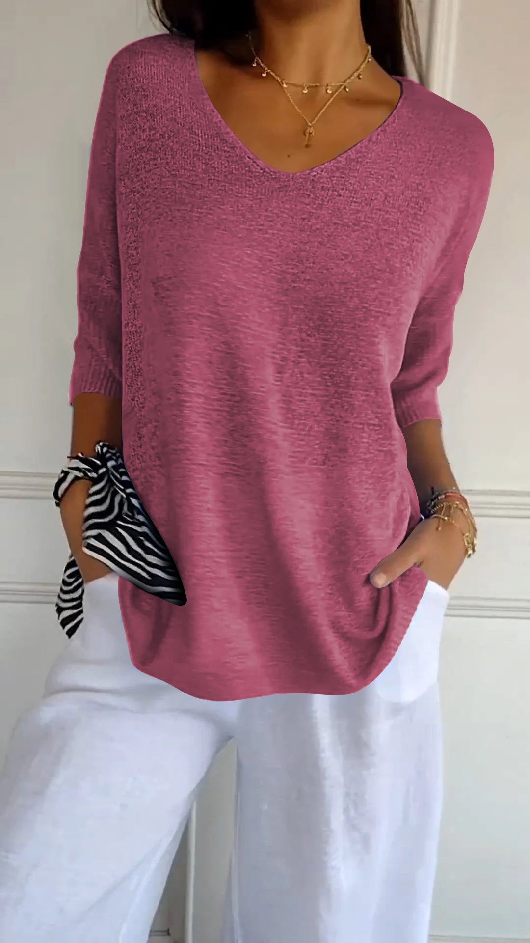 Haut Chic Uni à Décolleté en V pour Femmes - Marie Montel