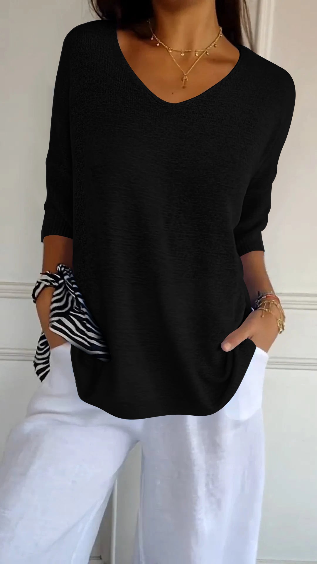 Haut Chic Uni à Décolleté en V pour Femmes - Marie Montel