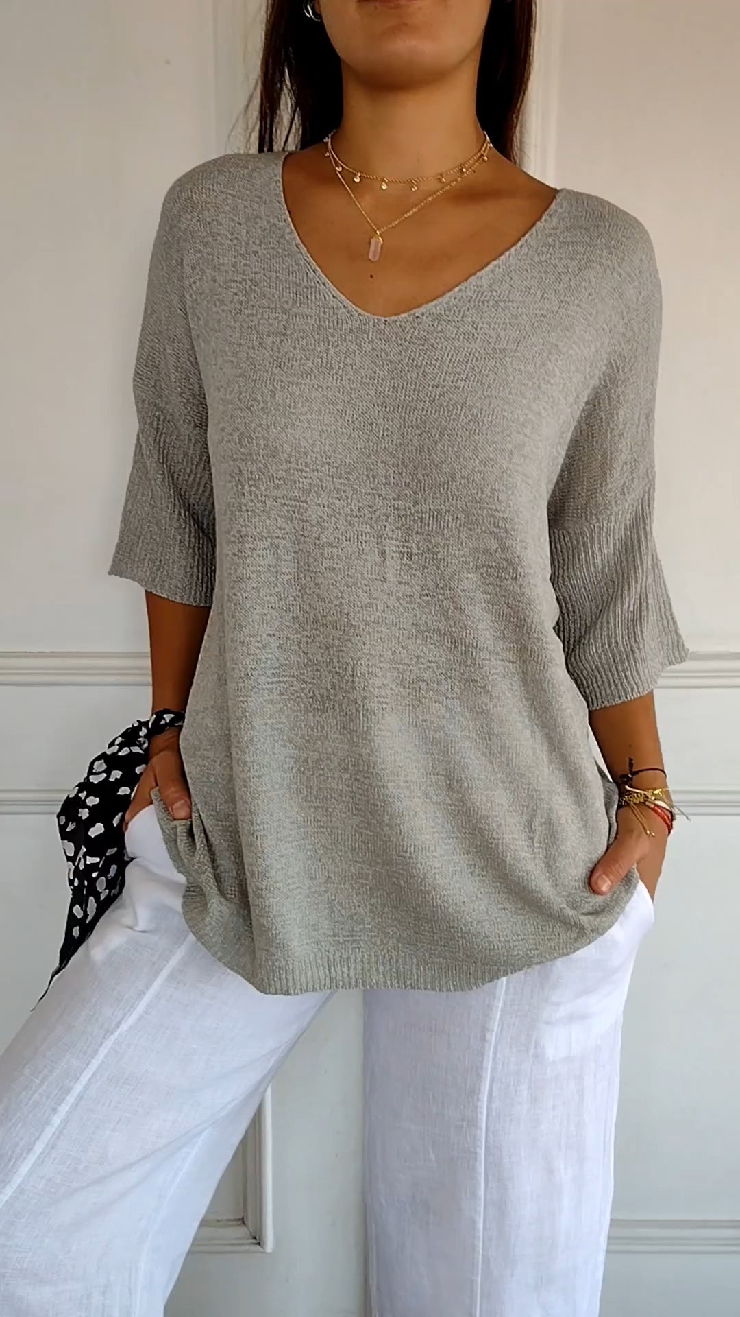 Haut Chic Uni à Décolleté en V pour Femmes - Marie Montel