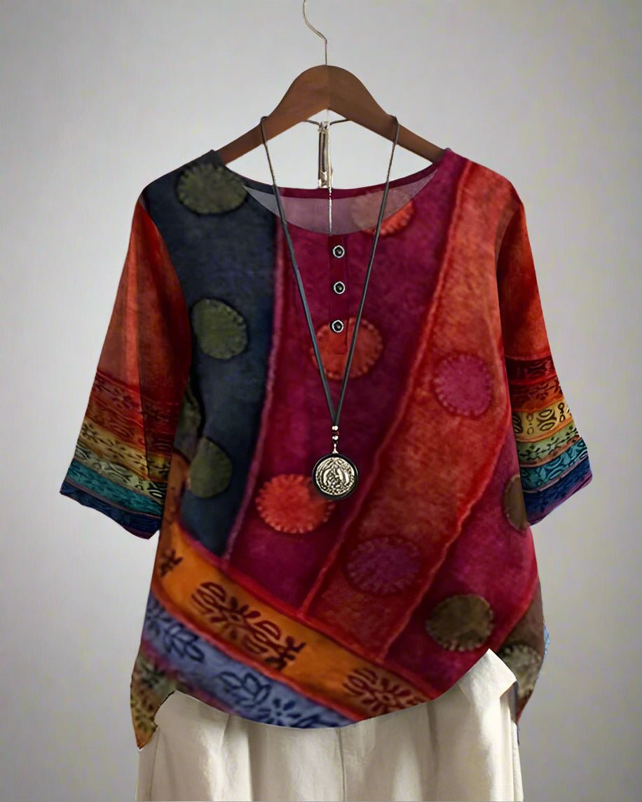 Haut Oversize à Manches Courtes avec Imprimé Vintage pour Femmes - Marie Montel