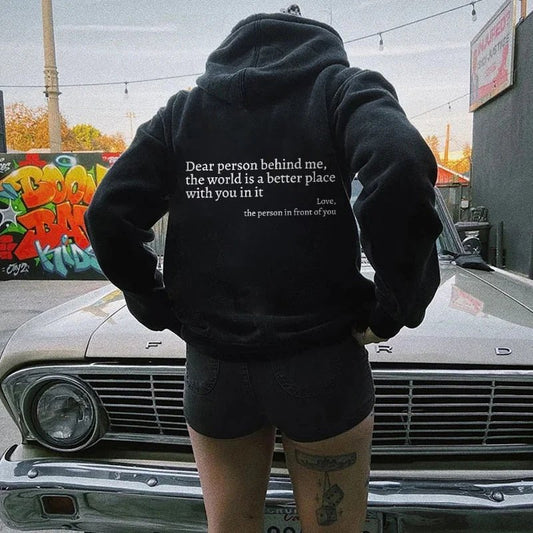 Hoodie Unisexe avec Message d'Amour 'Personne Aimée Derrière Moi' - Marie Montel