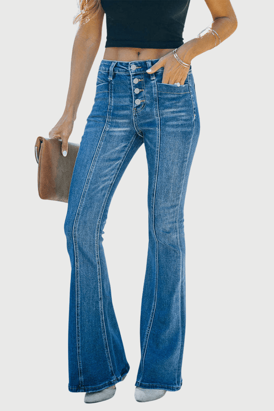 Jean Taille Haute Jambes Larges pour Femmes - Marie Montel