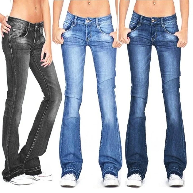 Jeans Évasés Taille Basse en Denim pour Femmes - Marie Montel