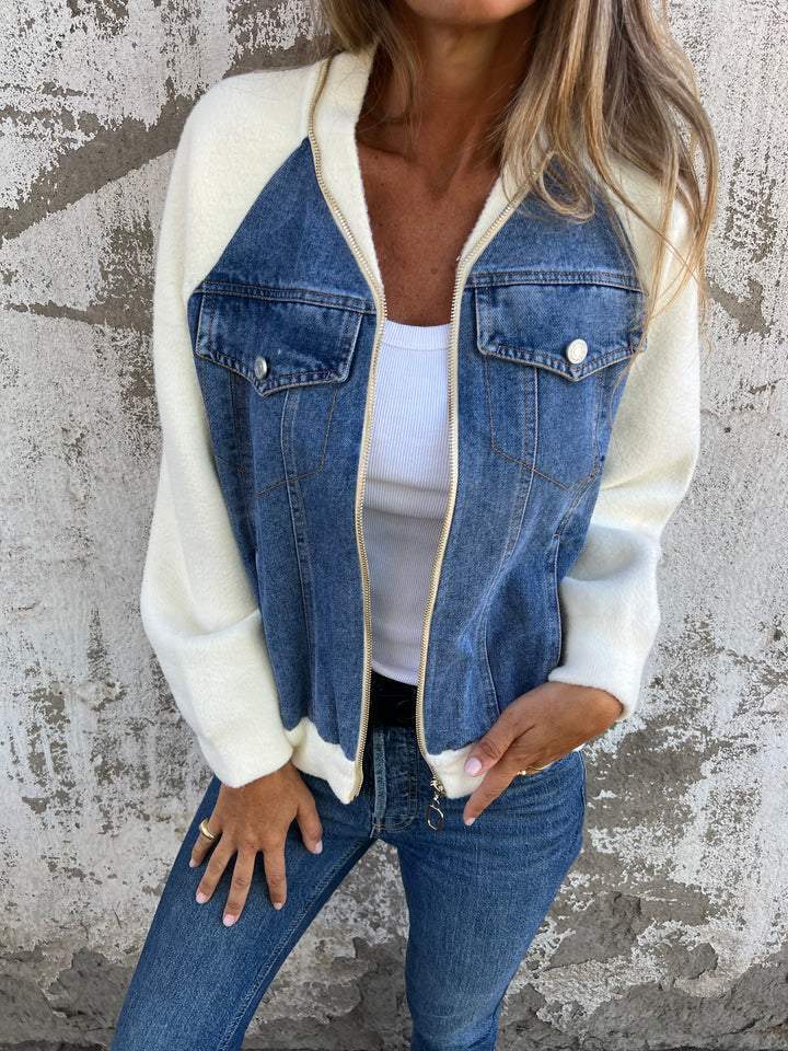 Veste Denim Chic Collar Stand pour Femmes