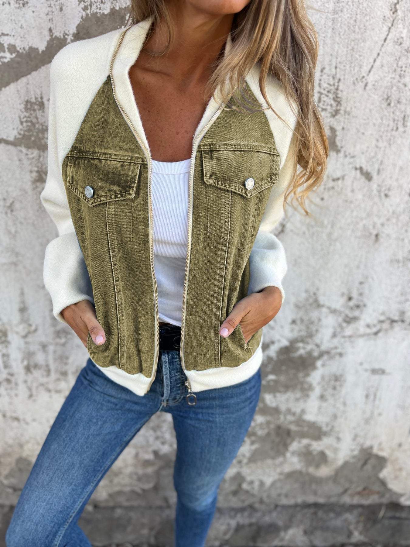 Veste Denim Chic Collar Stand pour Femmes