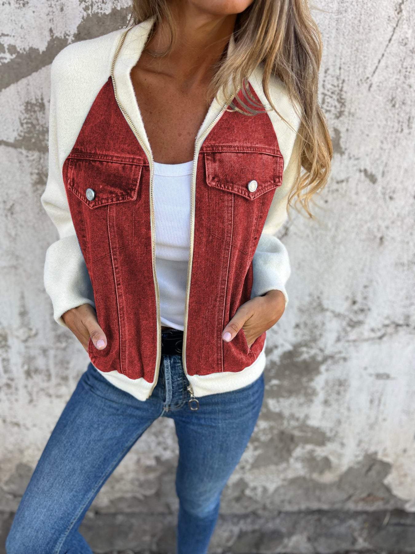 Veste Denim Chic Collar Stand pour Femmes