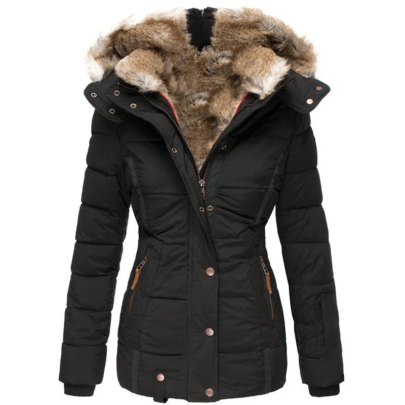 Veste d'Hiver Élégante avec Col Fourrure pour Femmes