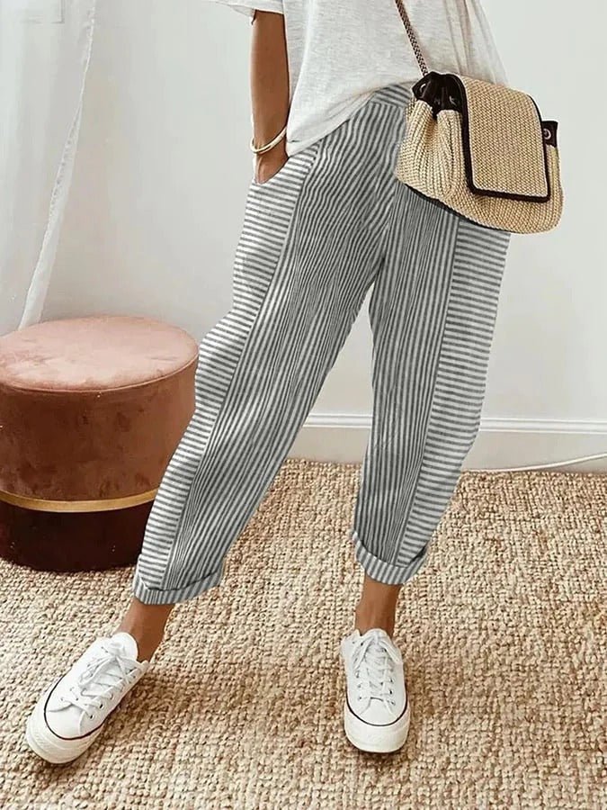 Pantalon Décontracté Rayé pour Femmes - Marie Montel