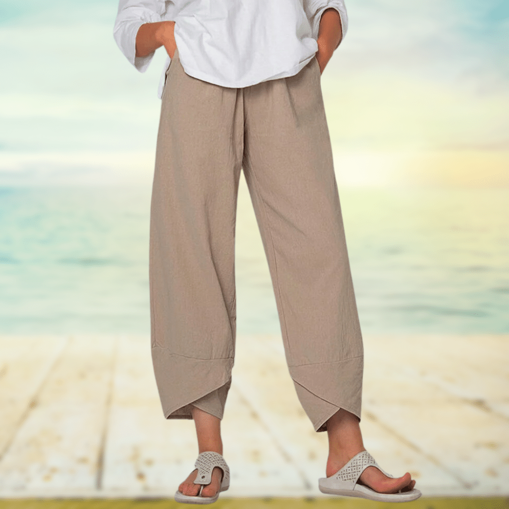 Pantalon Large Élégant en Mélange de Coton pour Femmes - Marie Montel
