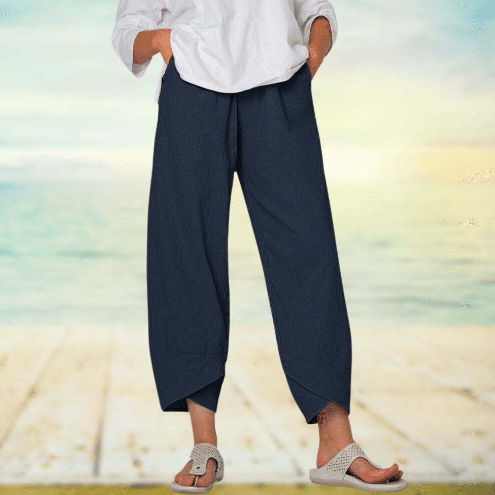 Pantalon Large Élégant en Mélange de Coton pour Femmes - Marie Montel