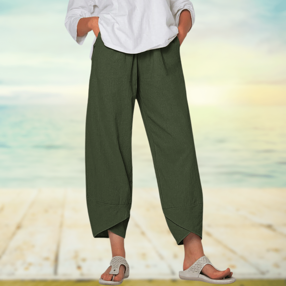 Pantalon Large Élégant en Mélange de Coton pour Femmes - Marie Montel