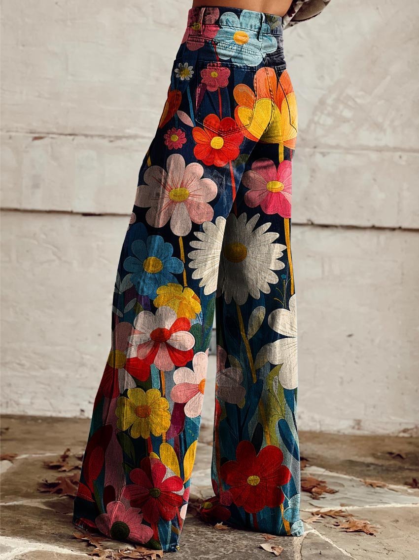 Pantalons Évasés à Imprimé Floral Coloré pour Femmes - Marie Montel