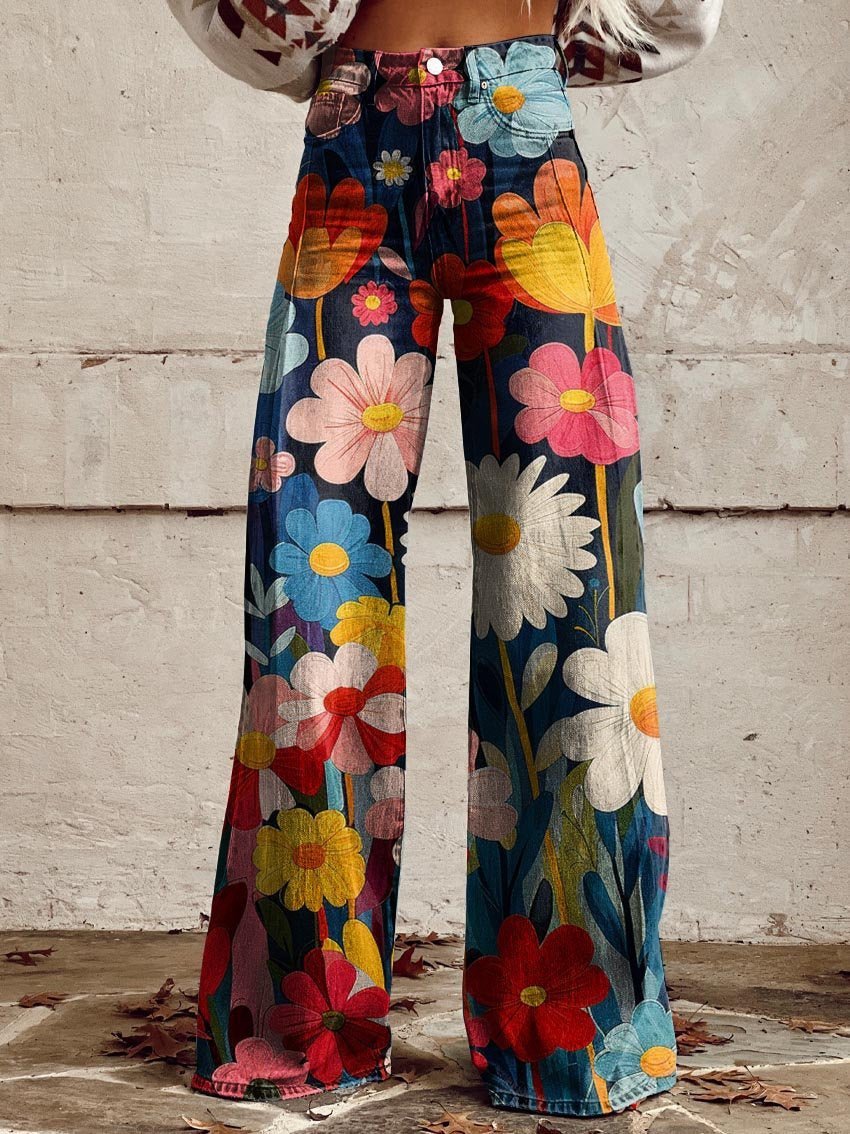 Pantalons Évasés à Imprimé Floral Coloré pour Femmes - Marie Montel