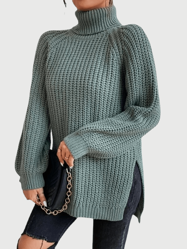 Pull Col Montant Côtelé avec Fente pour Femmes - Marie Montel