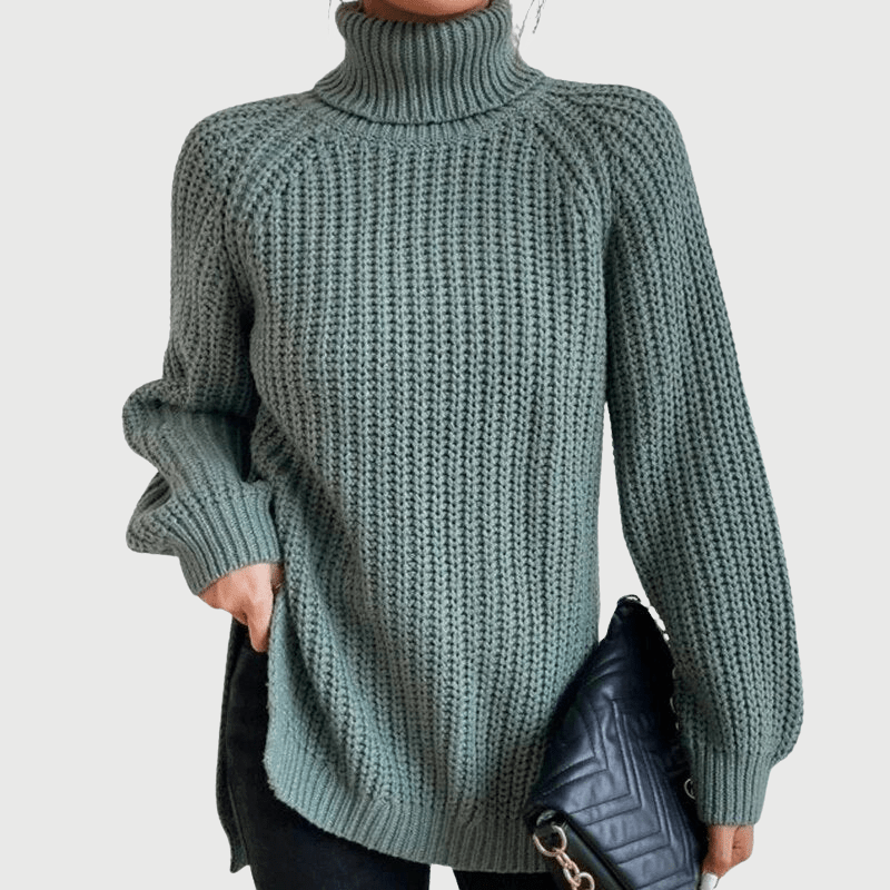 Pull Col Montant Côtelé avec Fente pour Femmes - Marie Montel