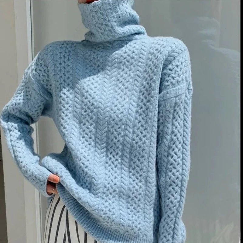 Pull en Laine avec Col Roulé à Carreaux pour Femmes - Marie Montel
