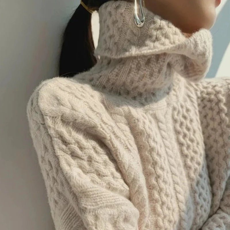 Pull en Laine avec Col Roulé à Carreaux pour Femmes - Marie Montel
