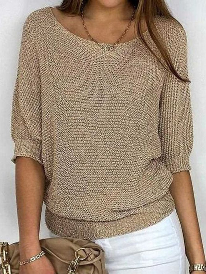 Pull Uni Doré à Col Rond pour Femmes - Marie Montel