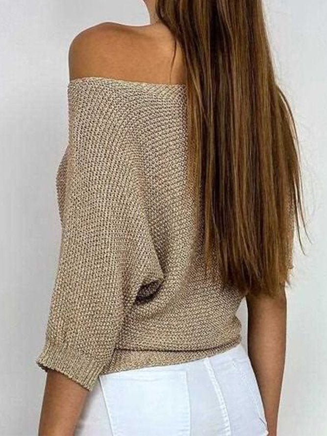 Pull Uni Doré à Col Rond pour Femmes - Marie Montel