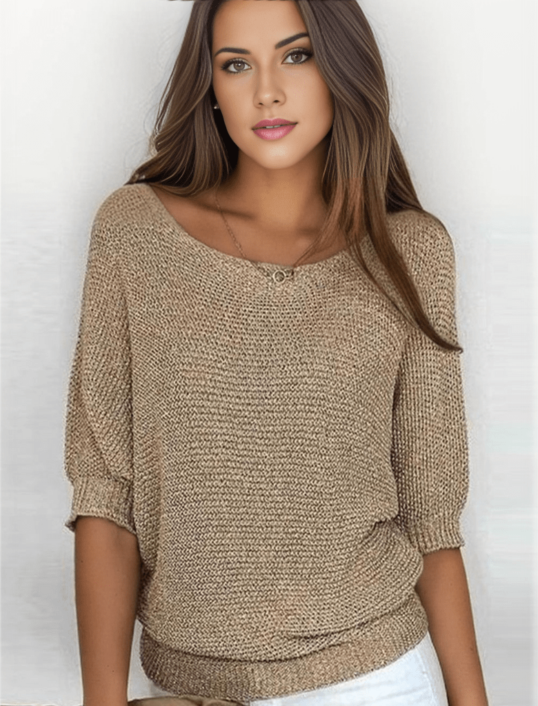 Pull Uni Doré à Col Rond pour Femmes - Marie Montel