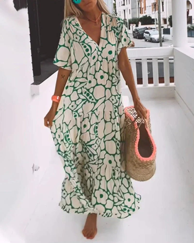 Robe Ample à Imprimé et Décolleté en V pour Femmes - Marie Montel