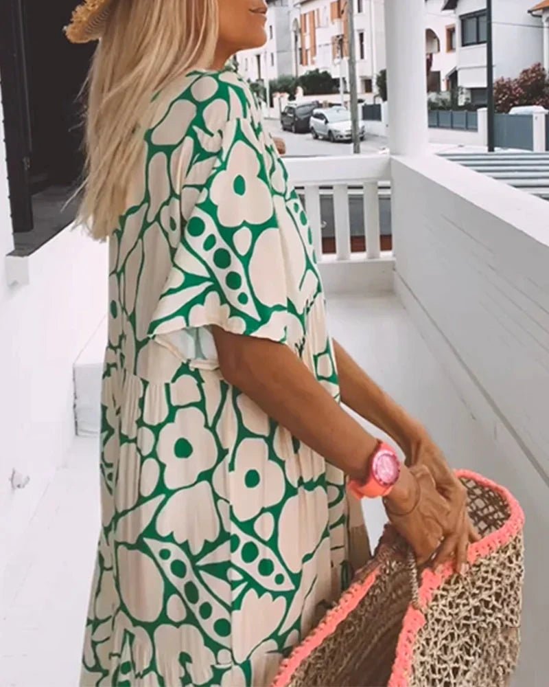 Robe Ample à Imprimé et Décolleté en V pour Femmes - Marie Montel