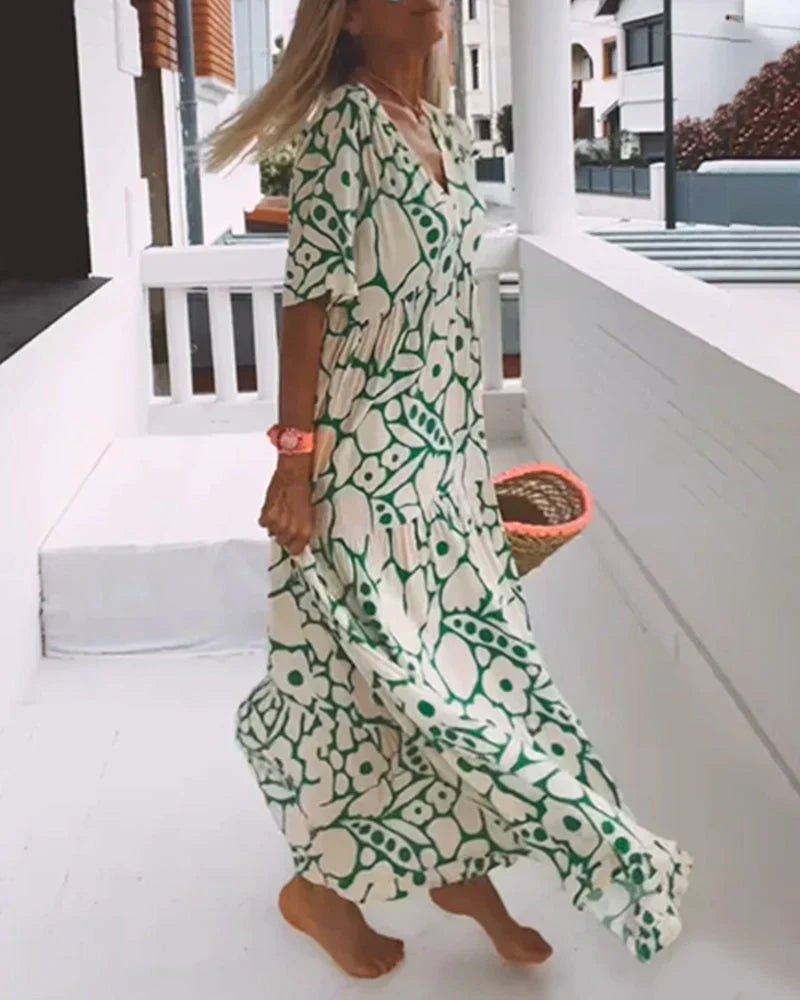 Robe Ample à Imprimé et Décolleté en V pour Femmes - Marie Montel