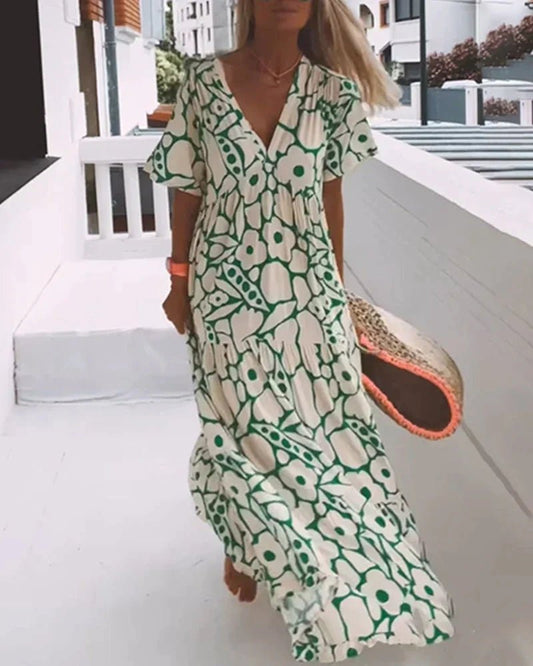Robe Ample à Imprimé et Décolleté en V pour Femmes - Marie Montel